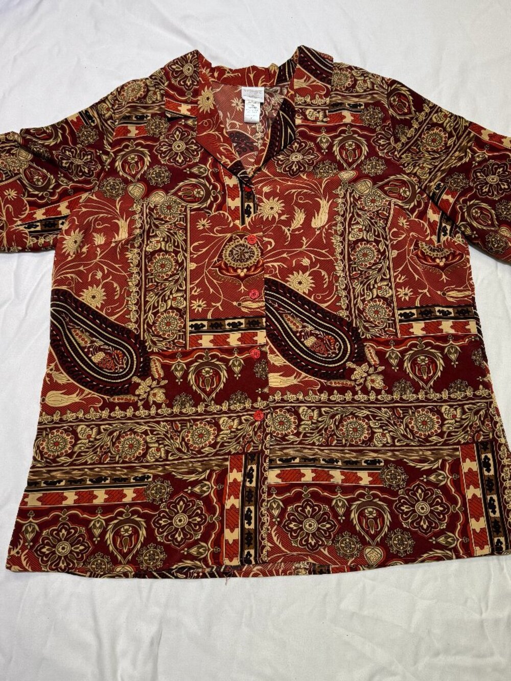 Studio C Women's Red Paisley Patchwork Short Sleeve Button Up Blouse Size 20